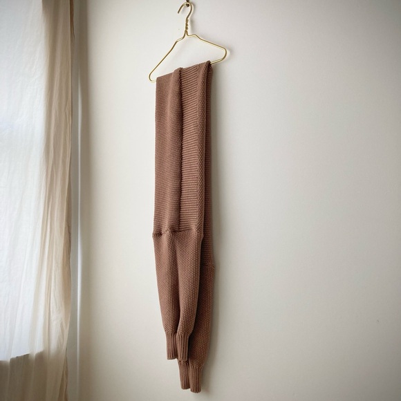 joodito 100% cotton textured sweater wrap scarf preppy tie cowl chunky camel tan - Picture 3 of 9